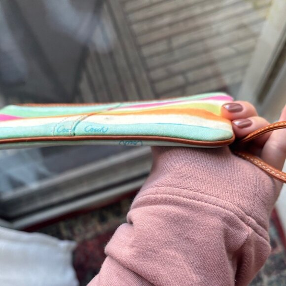 COACH Leatherware Pastel Multi-Color Canvas Zip Wristlet/Pouch - Picture 6 of 7